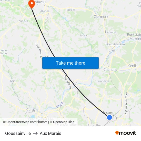 Goussainville to Aux Marais map