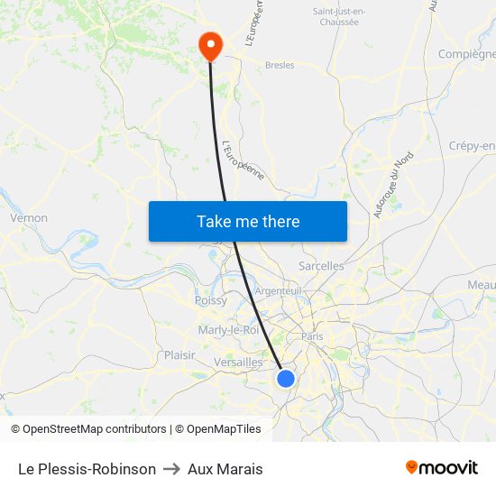 Le Plessis-Robinson to Aux Marais map