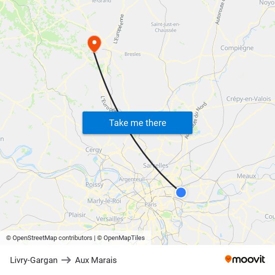 Livry-Gargan to Aux Marais map