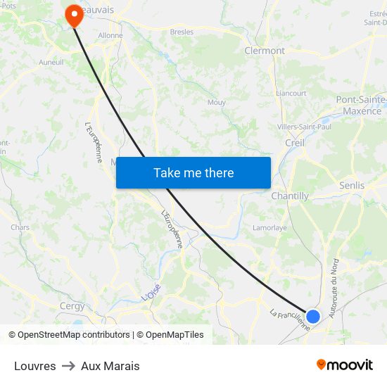 Louvres to Aux Marais map