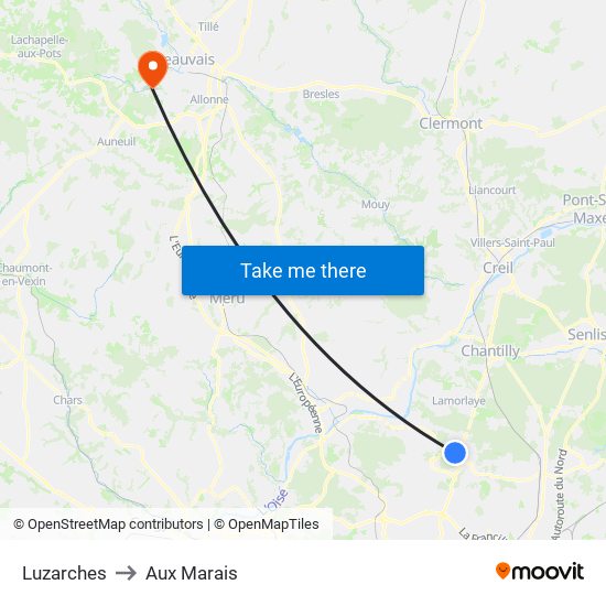 Luzarches to Aux Marais map
