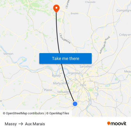 Massy to Aux Marais map