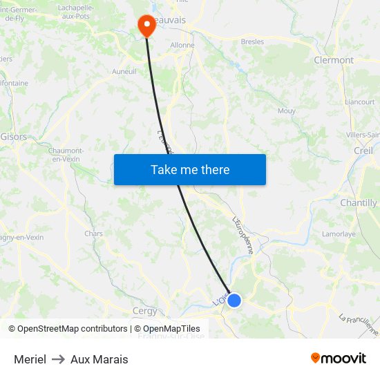 Meriel to Aux Marais map
