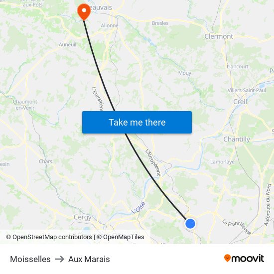 Moisselles to Aux Marais map
