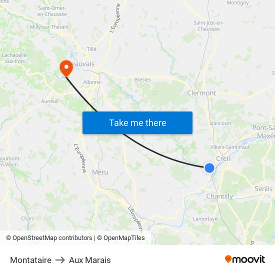 Montataire to Aux Marais map