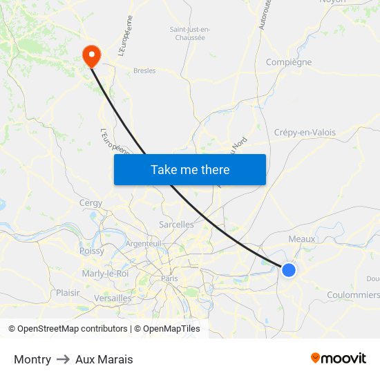 Montry to Aux Marais map
