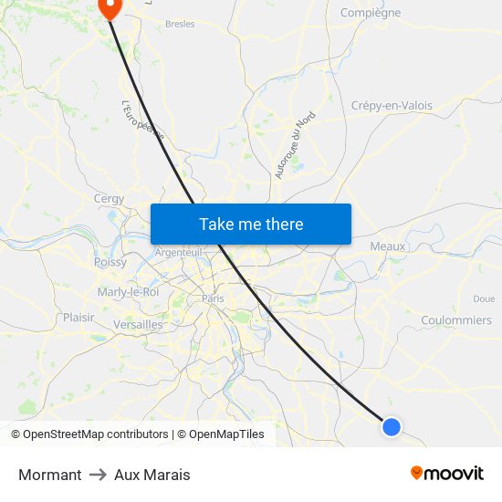 Mormant to Aux Marais map
