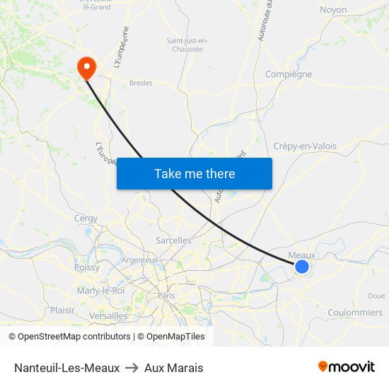 Nanteuil-Les-Meaux to Aux Marais map