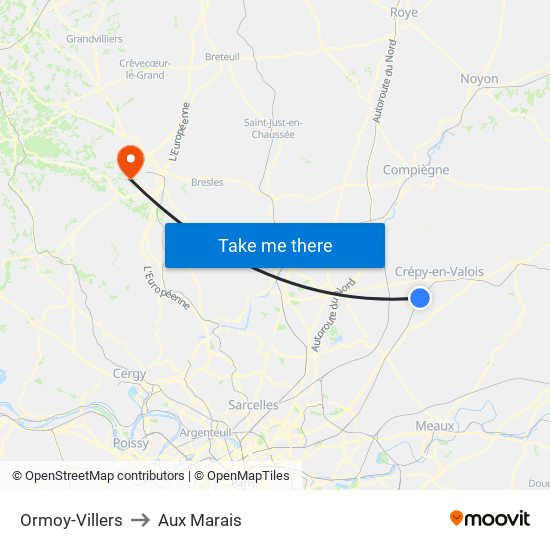 Ormoy-Villers to Aux Marais map