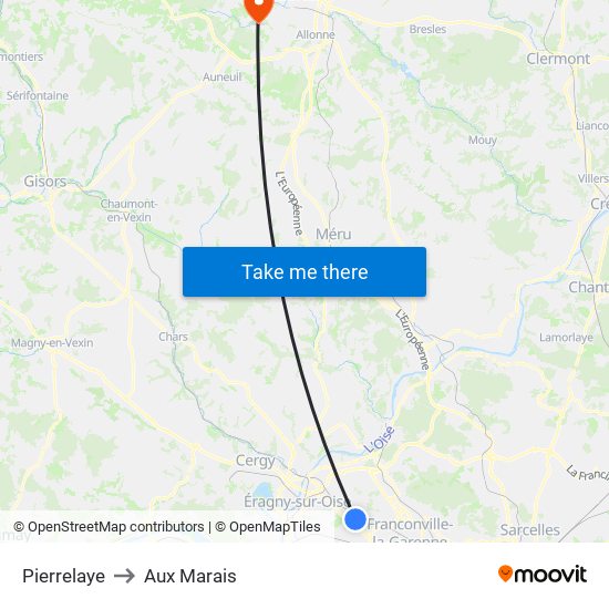 Pierrelaye to Aux Marais map