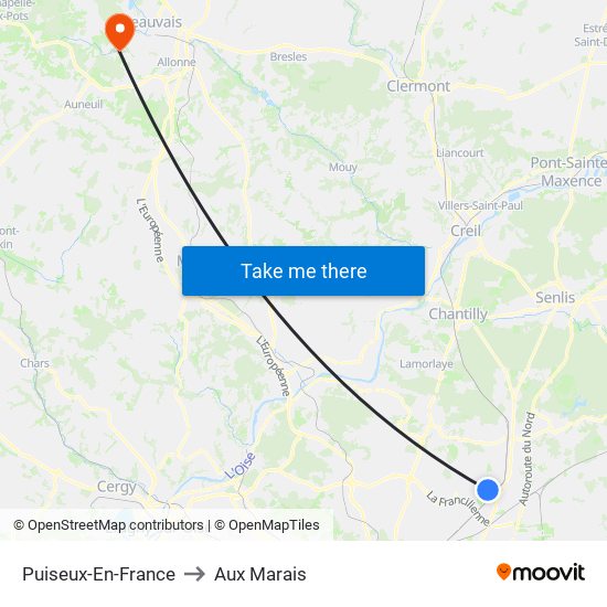 Puiseux-En-France to Aux Marais map