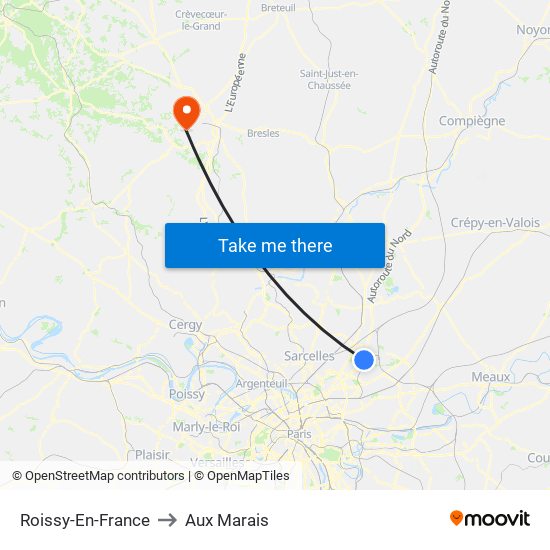 Roissy-En-France to Aux Marais map