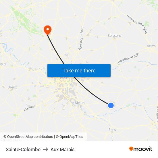 Sainte-Colombe to Aux Marais map