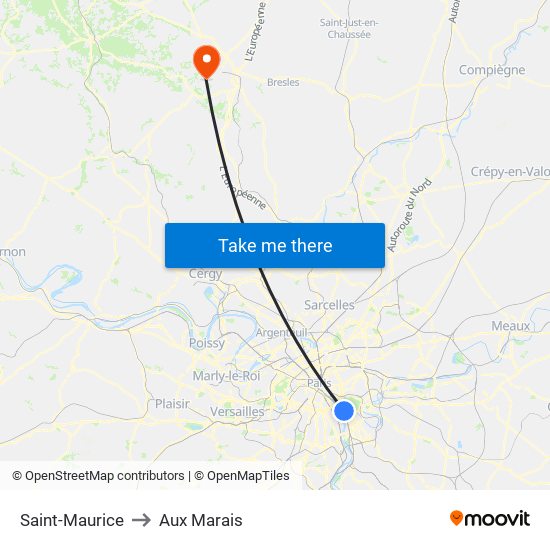 Saint-Maurice to Aux Marais map