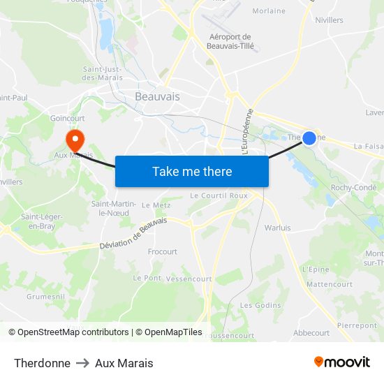 Therdonne to Aux Marais map