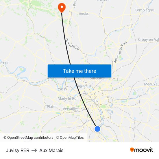 Juvisy RER to Aux Marais map