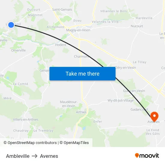 Ambleville to Avernes map