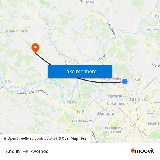 Andilly to Avernes map