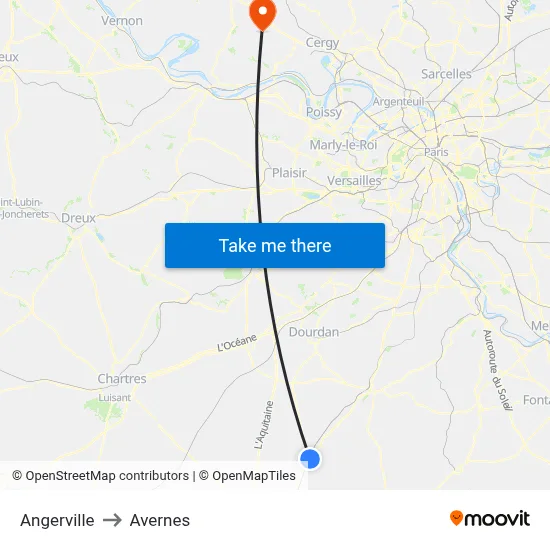 Angerville to Avernes map