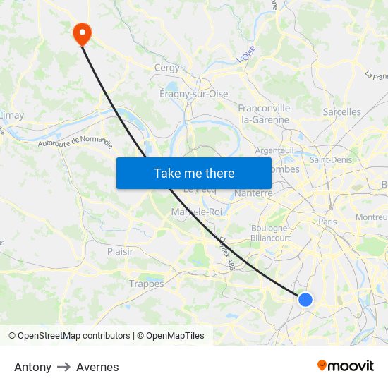 Antony to Avernes map