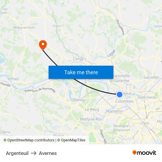 Argenteuil to Avernes map
