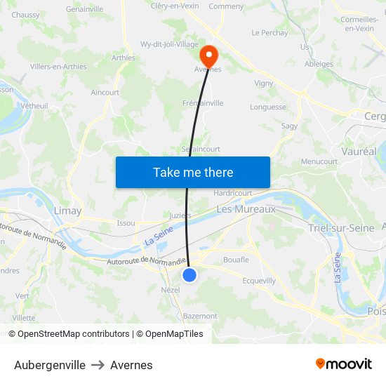 Aubergenville to Avernes map
