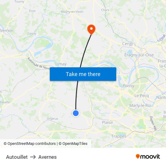 Autouillet to Avernes map