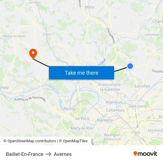 Baillet-En-France to Avernes map