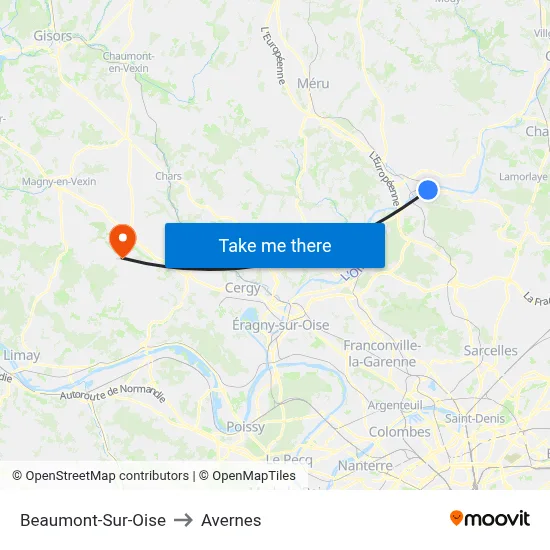 Beaumont-Sur-Oise to Avernes map