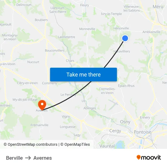 Berville to Avernes map