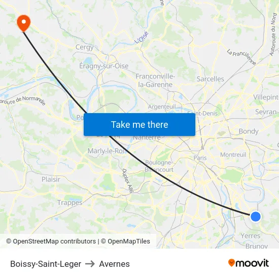 Boissy-Saint-Leger to Avernes map