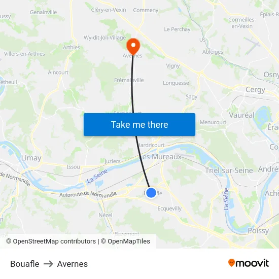 Bouafle to Avernes map