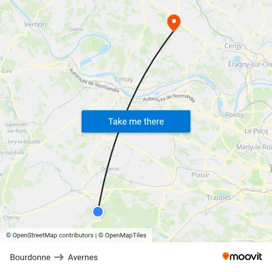 Bourdonne to Avernes map
