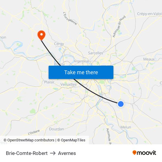 Brie-Comte-Robert to Avernes map