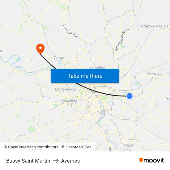 Bussy-Saint-Martin to Avernes map