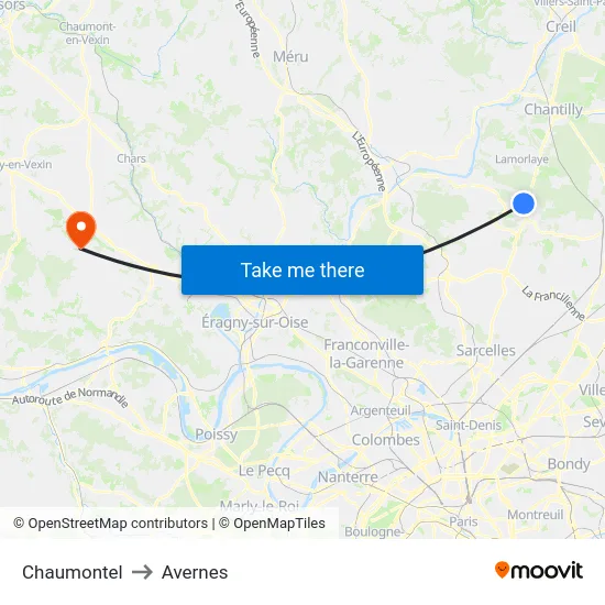 Chaumontel to Avernes map