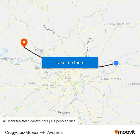 Cregy-Les-Meaux to Avernes map