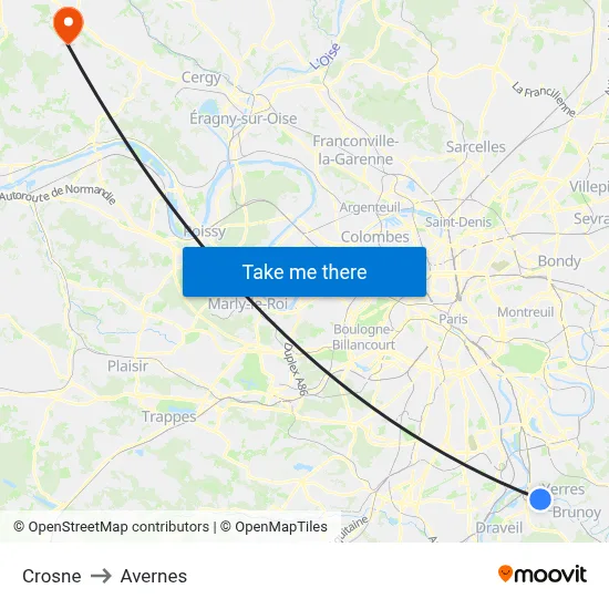 Crosne to Avernes map