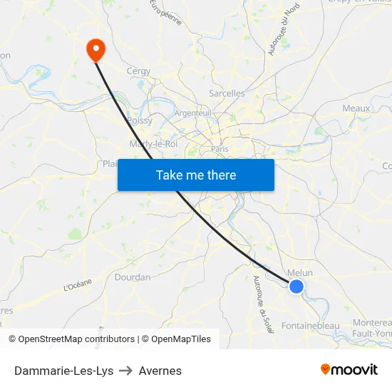 Dammarie-Les-Lys to Avernes map