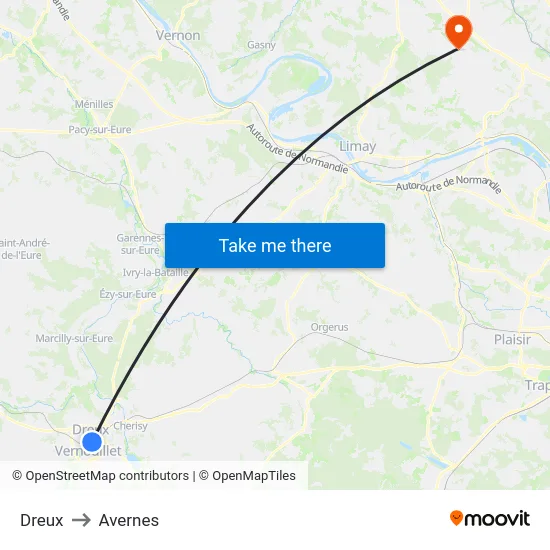 Dreux to Avernes map