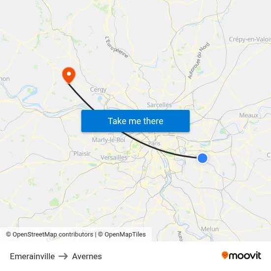 Emerainville to Avernes map