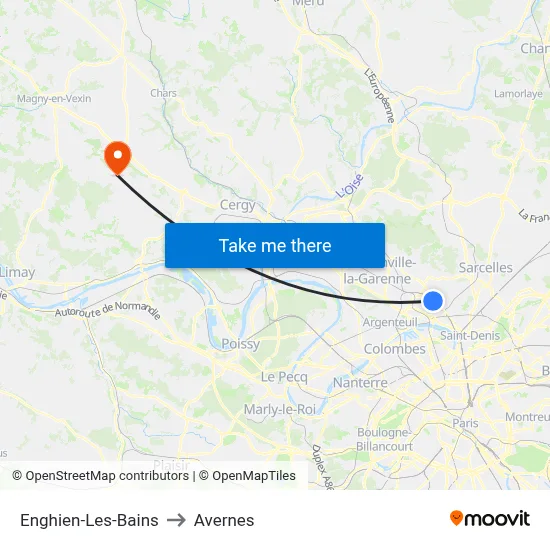 Enghien-Les-Bains to Avernes map