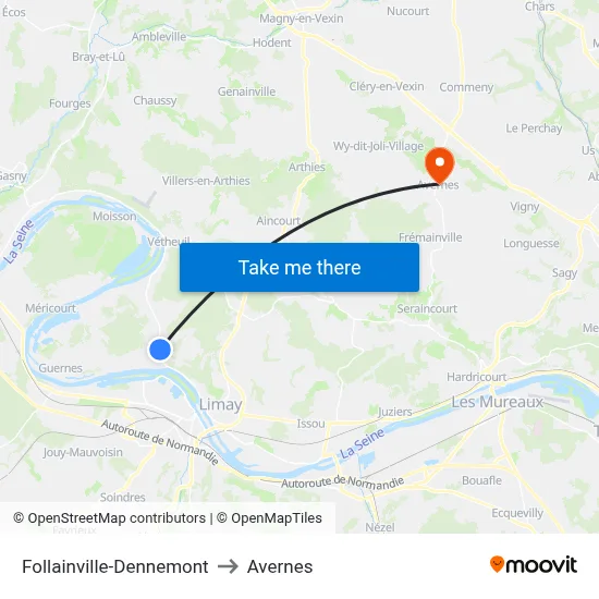 Follainville-Dennemont to Avernes map