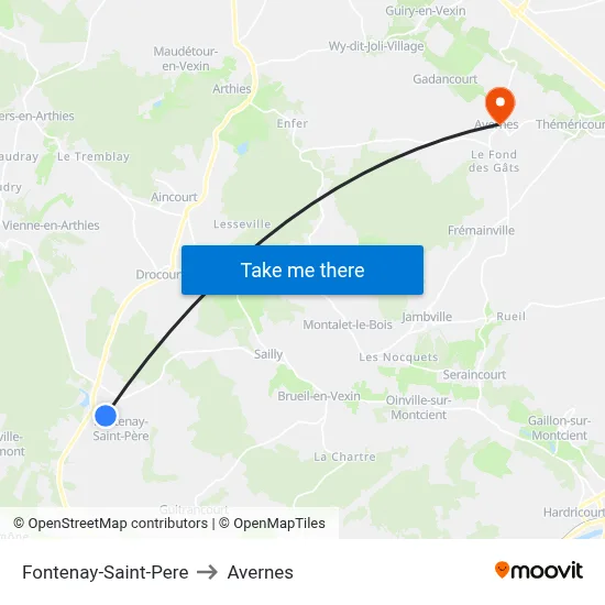 Fontenay-Saint-Pere to Avernes map