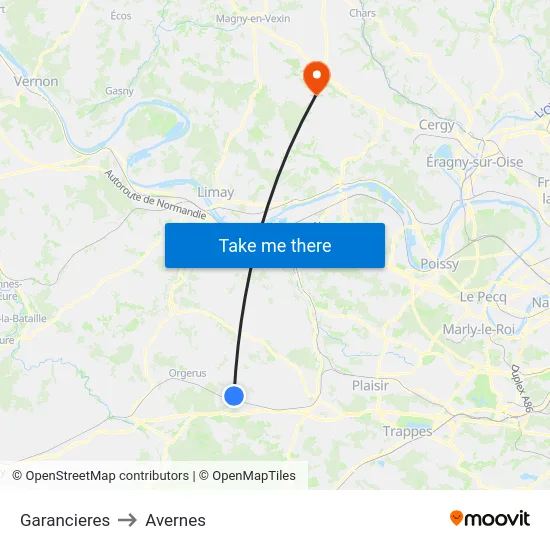 Garancieres to Avernes map