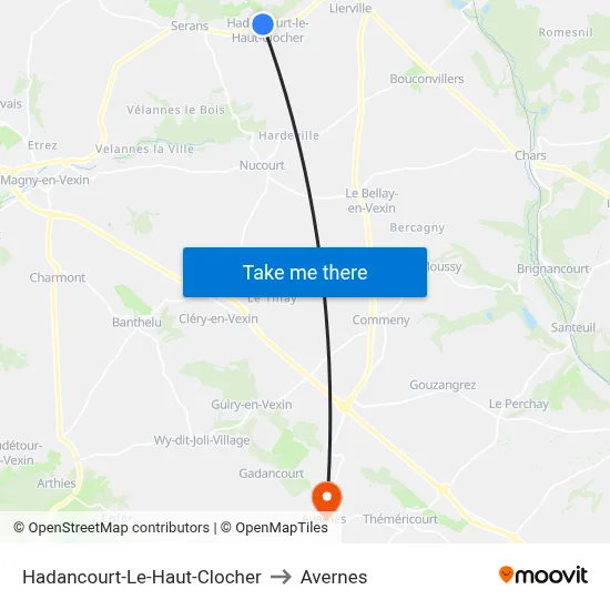 Hadancourt-Le-Haut-Clocher to Avernes map