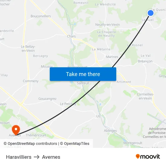 Haravilliers to Avernes map