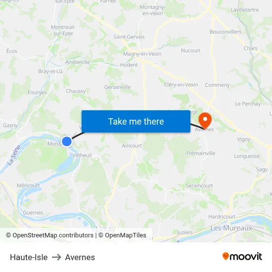 Haute-Isle to Avernes map
