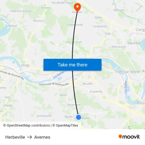 Herbeville to Avernes map