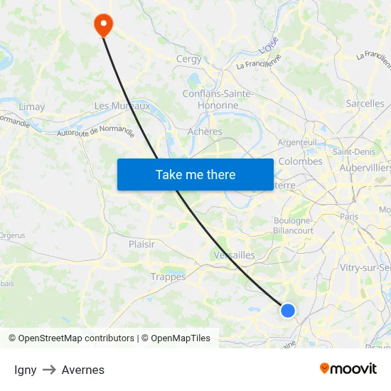Igny to Avernes map